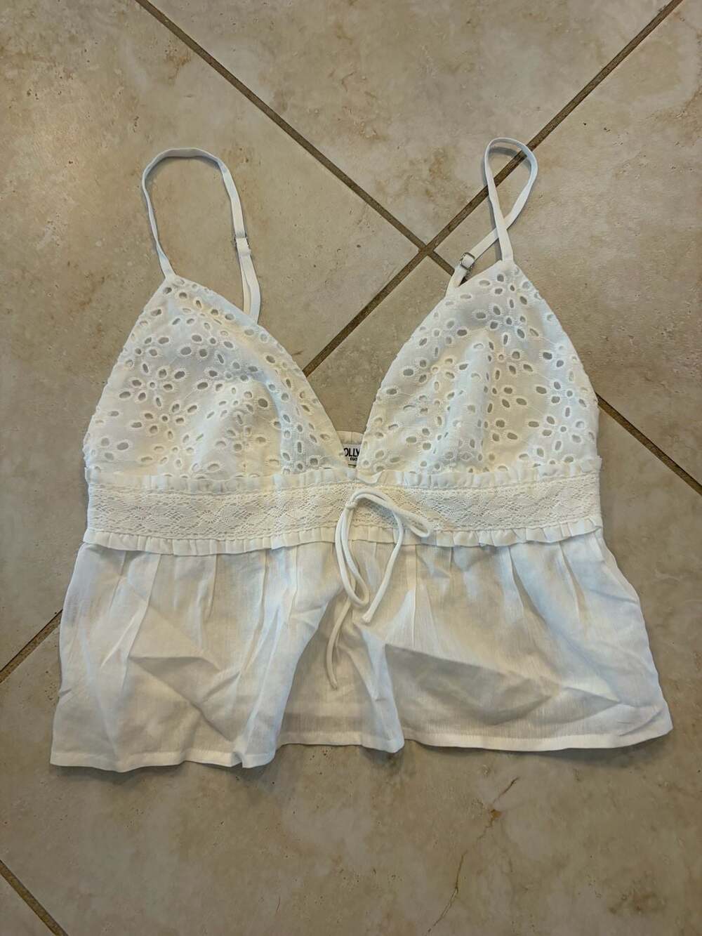 Princess Polly White Eyelet Lace Trim Babydoll Peplum Camisole Top